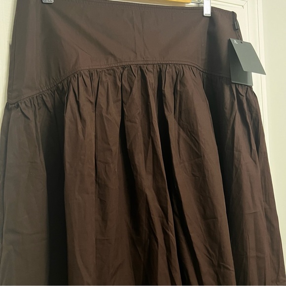 Massimo Dutti Skirt w Yoke Detail | Chocolate 100% Cotton Midi. Quiet Luxury NWT - Picture 12 of 12